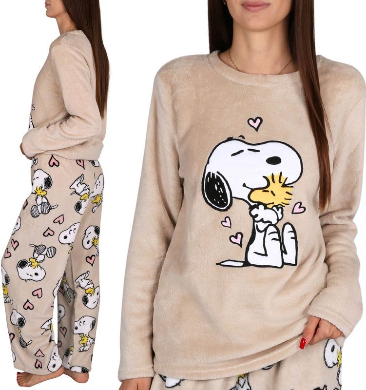 Snoopy - POLAR - Tweedelige Pyjama - Beige - Warme Pyjama met Lange Mouwen