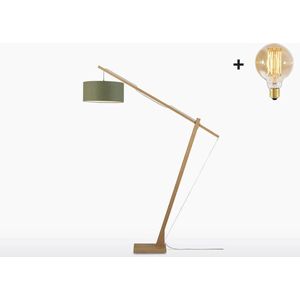 Vloerlamp - MONTBLANC - Bamboe Voetstuk (h. 220 cm) - Groen Linnen - Met LED-lamp