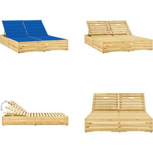vidaXL Ligbed tweepersoons met koningsblauwe kussens grenenhout - Zonnestoel - Zonnestoelen - Zonnebed - Zonnebedden