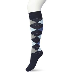 Bonnie Doon Dames Geruite Kniekousen Donker Blauw maat 36/42 - Knie Kousen - Ruit Patroon - Ruitjes Print - Uitstekend draagcomfort - Argyle Knee High - Kniesokken - Zakt niet af - OEKO-TEX - Donkerblauw - Dark Navy - BP211505.204