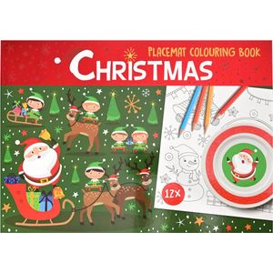 Kerst Placemat Kleurboek - Placemat Kinderen - Kerst kleurplaten - Kerst Tekenboek - Kerst Kleurboek - Kerst Tekenblok - 12 vellen - Vanaf 3 jaar - Multi Kleuren - Zelf inkleuren!