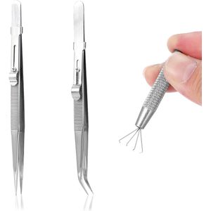 3 stuks diamant juweliers pincet houder pick-up tool, roestvrij staal pincet edelsteen vergrendeling pincet kralen sieraden grijper gereedschap tang voor sieraden maken en inspectie van een breed