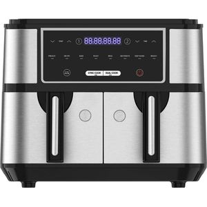 MKSS® Dubbele Airfryer XXXL - Duo Heteluchtfriteuse - Geschikt voor Accessoires - 9L - Zilver met Zwart