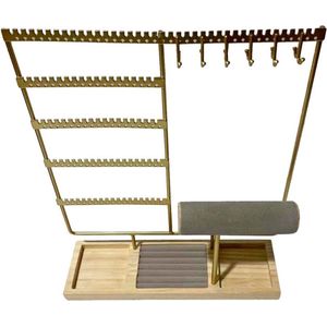 Sieradenhouder - Display - Hout en Metaal - 36x30x9,5 cm - Goudkleurig