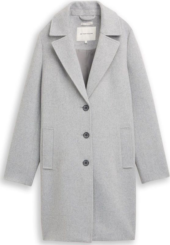 Tom Tailor - Wollen Jas - Medium Silver Grey Melange - Met Steekzakken