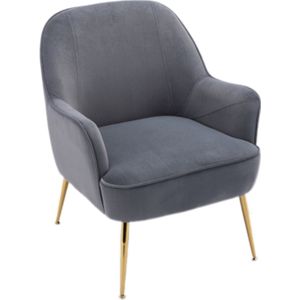 fluwelen stof fauteuil woonkamerstoel, slaapkamerstoel, stoel voor thuis met gouden poten en verstelbare poten, grijs