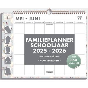 Familieplanner 2025-2026 - Wit - Klaprozenprint - Voor Gezinnen Tot Vijf Personen