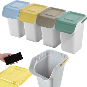 KADAX - Afvalscheidingssysteemset - Lichtgrijs - Afvalcontainer met Luchtdicht Klapdeksel - 4 x 25 Liter