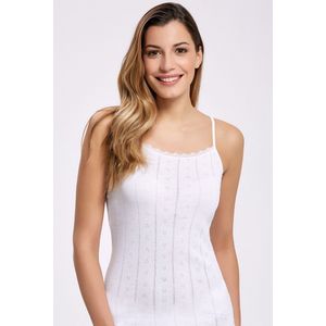 2 Pack ilke® Dameshemd met Spaghettihemdjes en Kant – 100% Katoen – Comfortabel & Ademend - Wit - 2XL