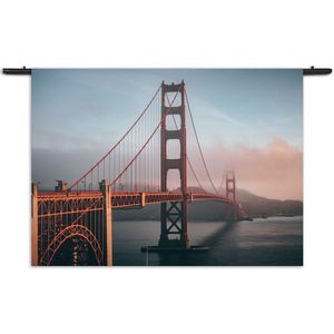 Velours Wandkleed Golden Gate Bridge San Francisco Rechthoek Horizontaal L (85 X 120 CM) - Wandkleden - Met roedes