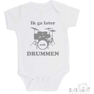 100% katoenen Romper ""Ik ga later ook DRUMMEN"" Unisex Katoen Wit/grijs Maat 56/62