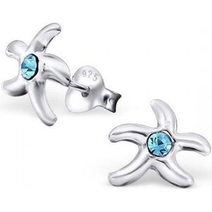 Aramat jewels ® - 925 sterling zilveren oorbellen zeester blauw strass