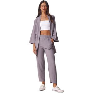 Happinessistanbul Gebreide Set Donkerroze Kimono En Broek Voor Dames By00050