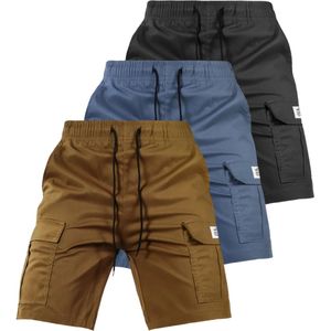 Bovista Korte Broek Heren - Cargobroek - Spijkerbroek - met Zakken - Volwassenen - Jongens - Shorts - 3 Pcs - Grijs/Blauw/Khaki - Maat M