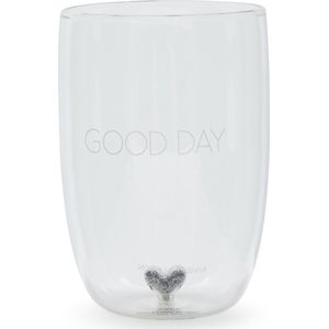 Riviera Maison Waterglas gegraveerd met tekst, DrinkGlas Good Day Glass - Transparant - Glas 560 ml