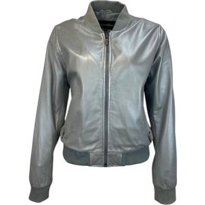 Dames Korte Grijze Echte Leren Bomberjack – Sura M