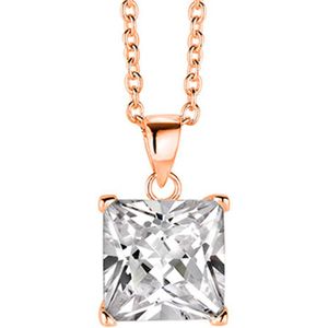 New Bling 9NB-0051 - Zilveren collier met hanger - zirkonia rond 10 mm - lengte 40 + 5 cm - rosékleurig