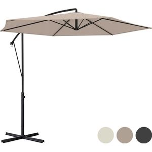 LifeGoods Zweefparasol - tot 8 Personen - Ø300cm - Waterdicht - met Hoes en Kruisvoet - Tuin of Strand - Taupe