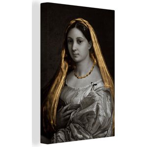 Canvas doek - De gesluierde vrouw - Goud - Kunst - 20x30 cm - Oude meesters - Raffaeolo Sanzio - Tinten - Woonkamer