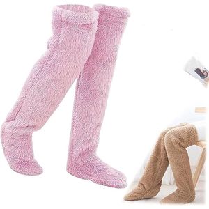 Kerst Fuzzy Kniekousen - Lange Fuzzy Kniekousen, Warme Sokken - Dames Fuzzy Kniekousen - Winter Fuzzy Warme Slaapsokken - Dikke Fuzzy Slaapsokken voor Herfst en Winter - Roze
