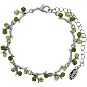Behave Zilver-kleurige takjes armband met groene stenen