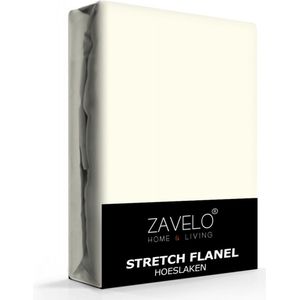 Zavelo Deluxe Stretch Flanel Hoeslaken Ivoor - 2-persoons (140x200 cm) - Heerlijk Warm en Zacht - Perfecte Pasvorm - Hoogwaardige Kwaliteit