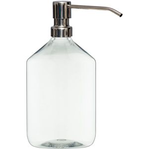 Lege Plastic Fles Apothekersfles 500 ml PET - Transparant - met luxe RVS zilverkleurige pomp - set van 5 stuks - navulbaar - leeg