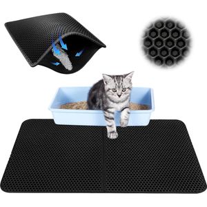 Extra grote kattenbakmat 90 x 60 cm met klittenbandsluiting waterdicht dubbellaags ontwerp honingraat kattenmat met groot gatdesign