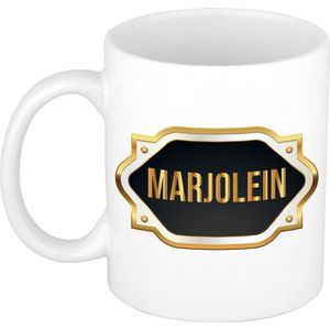 Marjolein naam cadeau mok / beker met gouden embleem - kado verjaardag/ moeder/ pensioen/ geslaagd/ bedankt