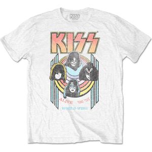 Kiss - World Wide Heren T-shirt - L - Wit