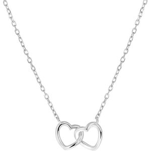 Lucardi Dames Ketting Met Hanger 2 Harten - Echt Zilver - 42 cm