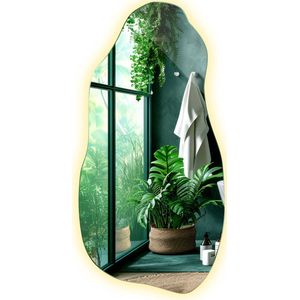 Tulup LED Spiegel - Organische Spiegel Met LED Verlichting - 45 cm x 90 cm - Asymmetrische Spiegel Led - Halspiegel - Warm Wit 3000K - Onregelmatige Spiegel Met LED - Scandinavische Wandspiegel