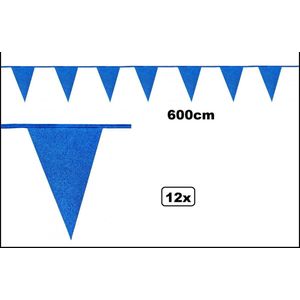 12x Vlaggenlijn glitter blauw 600cm - vlaglijn themafeest festival party verjaardag