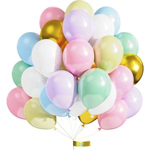 Luna Balunas 50 Stuks Gekleurde Pastel Latex Ballonnen Regenboog Roze Blauw Paars Goud Babyshower - Verjaardag Feestversiering Helium Geschikt