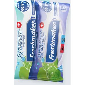 Freshmaker Lime Antibacteriële en Antifungale Natte Zakdoekjes Voordeelbundel - 15x15 Stuks