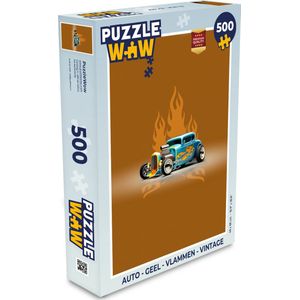 Puzzel Auto - Geel - Vlammen - Vintage - Legpuzzel - Puzzel 500 stukjes