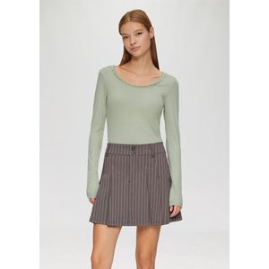 T-shirt - Zacht Geribd - Met Kanten Detail - Viscosemix - Ronde Halslijn