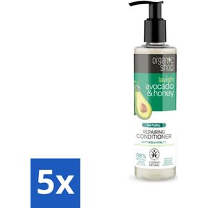 5 x Organic Shop - Natural Repairing Conditioner - Avocado & Honey - 280 ml - Herstel Haar - Voeding Haar - Beschadigd Haar - Droog Haar - Natuurlijke Conditioner