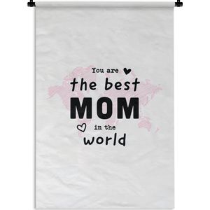 Wandkleed Moederdag - Mooi cadeau voor moeder - The best mom wit Wandkleed katoen 60x90 cm - Wandtapijt met foto