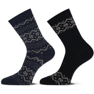 Damessok Teckel Wolmix Dessin 2 P | Blauw | Maat: 36/41