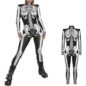 Dames Halloween jumpsuit kostuum met 3D skeletprint