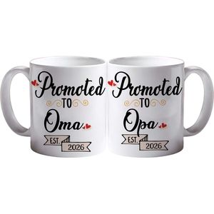 Set Promoted to Oma & Opa mokken - Beker - Kraamcadeau - Cadeau voor Oma & Opa - Jullie worden Opa en Oma - zwangerschap aankondiging - Gratis Inpak Service