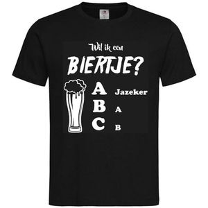 T-shirt Unisex Volwassenen Lol - Festival - carnaval - kermis - feestje - grappig - Weekend - Tekst - Vrijgezel - Vrijgezellenfeest ""Wil ik een biertje? Jazeker"" Op Voorkant | korte mouw | Zwart/wit | maat XXL