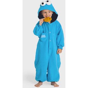 KIMU Onesie Koekiemonster Pakje - Maat 98-104 - Koekiemonsterpak Kostuum Blauw Sesamstraat Pak - Peuter Boxpakje Huispak Jongen Meisje Festival