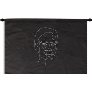 Wandkleed Line-art Vrouwengezicht - 16 - Line-art voorkant vrouwengezicht op een zwarte achtergrond Wandkleed katoen 180x120 cm - Wandtapijt met foto XXL / Groot formaat!