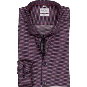 OLYMP Level 5 body fit overhemd - donkerblauw met rood dessin (contrast) - Strijkvriendelijk - Boordmaat: 44