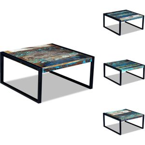 vidaXL Salontafel Antieke Stijl 80x80x40 cm - Massief gerecycled hout en ijzer - Tafel