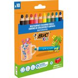 BIC Kids - Kleurpotlood Multisurface - Multi talent kleurpotlood - Diverse kleuren- Punt 1 cm- Pak van 10 stuks + 1 puntenslijper