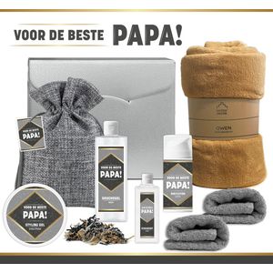 Geschenkset ''Voor De Beste Papa"" - 8 Producten | Luxe Cadeaubox Zilver - 1350 Gram - Groot Cadeaupakket voor hem - Wellness Giftset - Liefste Vader - Verjaardag Vaderdag - Cadeau Pakket Man - Allerbeste nummer 1 - Kerstpakket - Kerst - Zwart Goud