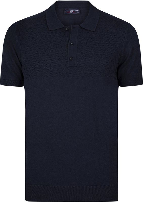 Jimmy Sanders - Tricot Polo Shirt - Navy - Korte Mouwen - Heren